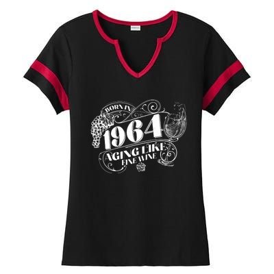 Born In 1964 60th Birthday Aging Like Fine Wine Ladies Halftime Notch Neck Tee