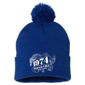 Born In 1974 50th Birthday Aging Like Fine Wine Pom Pom 12in Knit Beanie