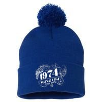 Born In 1974 50th Birthday Aging Like Fine Wine Pom Pom 12in Knit Beanie