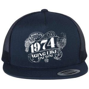 Born In 1974 50th Birthday Aging Like Fine Wine Flat Bill Trucker Hat