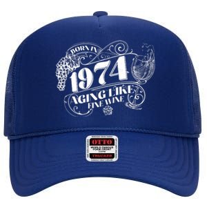 Born In 1974 50th Birthday Aging Like Fine Wine High Crown Mesh Back Trucker Hat