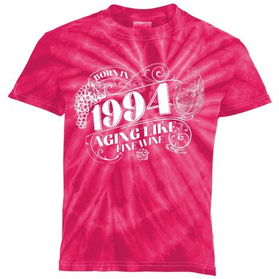 Born In 1994 30th Birthday Aging Like Fine Wine Kids Tie-Dye T-Shirt