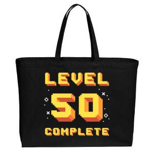 Born In 1971 Level 50 Complete 50th Birthday Retro Gaming Gift Cotton Canvas Jumbo Tote