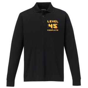 Born In 1976 Level 45 Complete 45th Birthday Retro Gaming Gift Performance Long Sleeve Polo