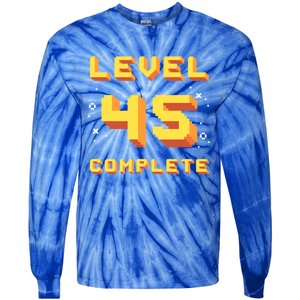 Born In 1976 Level 45 Complete 45th Birthday Retro Gaming Gift Tie-Dye Long Sleeve Shirt