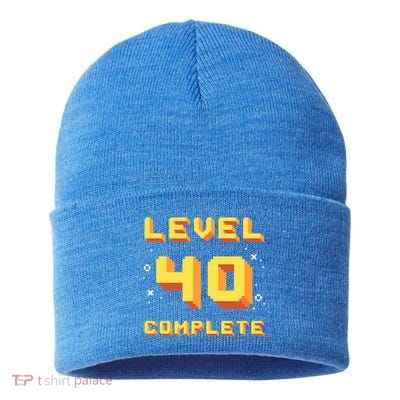 Born In 1981 Level 40 Complete 40th Birthday Retro Gaming Gift Sustainable Knit Beanie