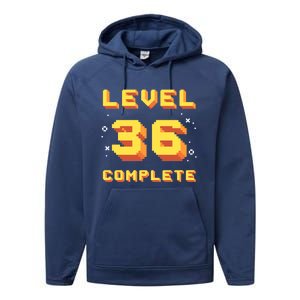 Born In 1985 Level 36 Complete 36th Birthday Retro Gaming Gift Performance Fleece Hoodie