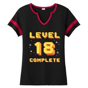 Born In 2003 Level 18 Complete 18th Birthday Retro Gaming Gift Ladies Halftime Notch Neck Tee