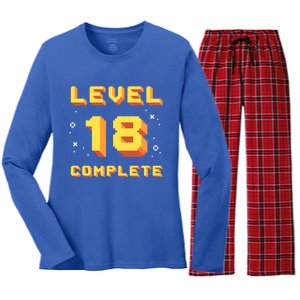 Born In 2003 Level 18 Complete 18th Birthday Retro Gaming Gift Women's Long Sleeve Flannel Pajama Set 