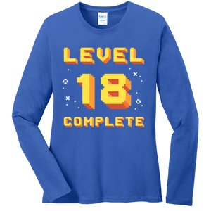 Born In 2003 Level 18 Complete 18th Birthday Retro Gaming Gift Ladies Long Sleeve Shirt