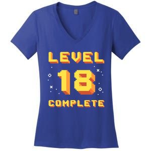 Born In 2003 Level 18 Complete 18th Birthday Retro Gaming Gift Women's V-Neck T-Shirt