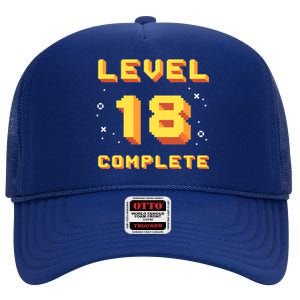 Born In 2003 Level 18 Complete 18th Birthday Retro Gaming Gift High Crown Mesh Back Trucker Hat