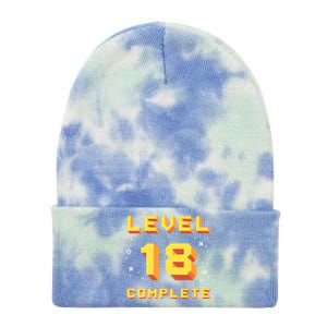 Born In 2003 Level 18 Complete 18th Birthday Retro Gaming Gift Tie Dye 12in Knit Beanie