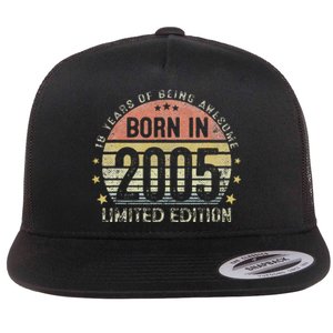 Born In 2005 18 Years Old 18th Birthday Gifts For Flat Bill Trucker Hat