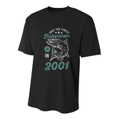 Born In 2001 20 Years Old Vintage 20th Birthday Fisherman Youth Performance Sprint T-Shirt