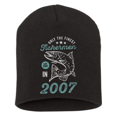 Born In 2007 14 Years Old Vintage 14th Birthday Fisherman Short Acrylic Beanie
