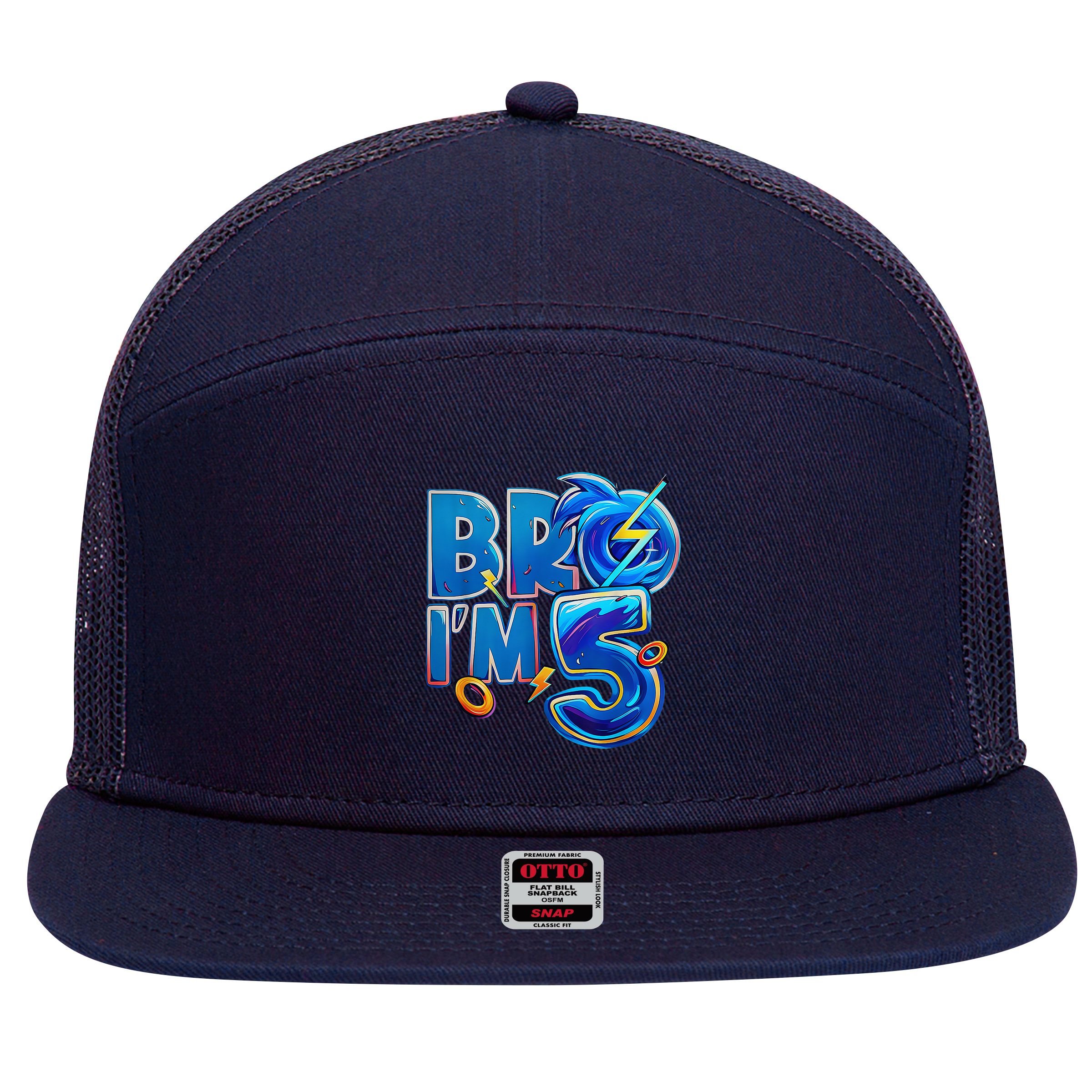 Bro I’M 5 Birthday Boy Matching Hedgehog Party 7 Panel Mesh Trucker Snapback Hat