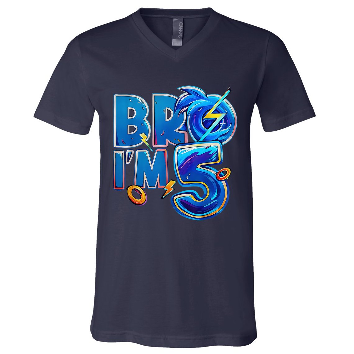 Bro I’M 5 Birthday Boy Matching Hedgehog Party V-Neck T-Shirt
