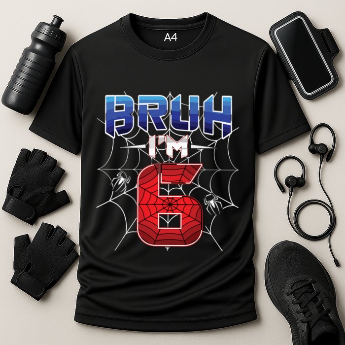 Bruh Im 6 Year Old Birthday Spider Web Boy 6th Birthday Cooling Performance Crew T-Shirt