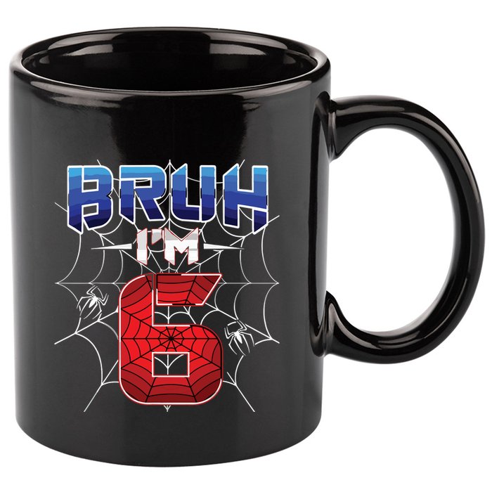 Bruh Im 6 Year Old Birthday Spider Web Boy 6th Birthday 11oz C Handle Ceramic Mug