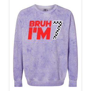 Bruh IM 7 Checkered 7th Birthday 7 Year Old Race Car Boy Colorblast Crewneck Sweatshirt