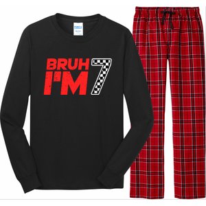 Bruh IM 7 Checkered 7th Birthday 7 Year Old Race Car Boy Long Sleeve Pajama Set