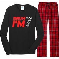 Bruh IM 7 Checkered 7th Birthday 7 Year Old Race Car Boy Long Sleeve Pajama Set