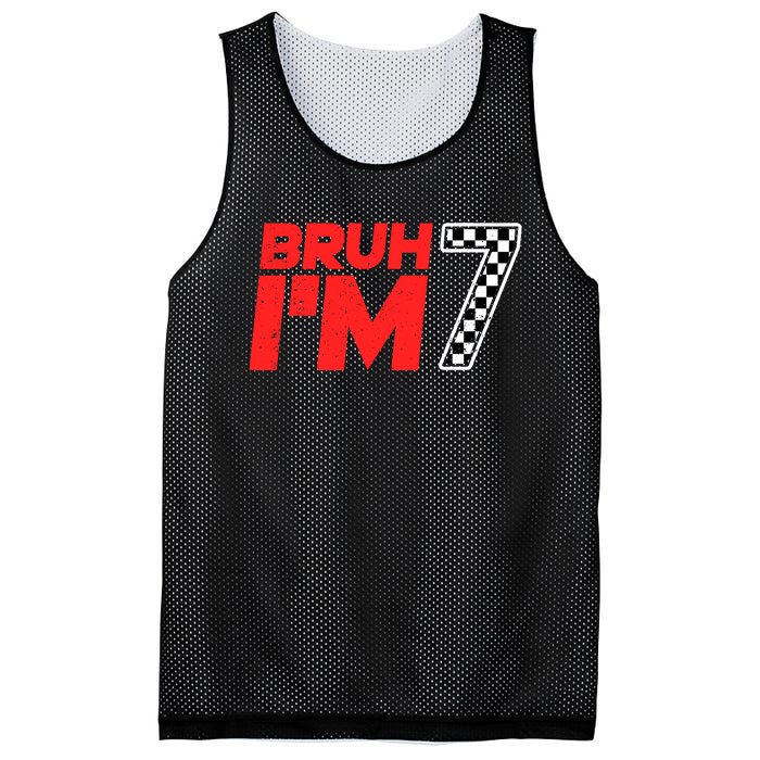 Bruh IM 7 Checkered 7th Birthday 7 Year Old Race Car Boy Mesh Reversible Basketball Jersey Tank