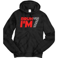 Bruh IM 7 Checkered 7th Birthday 7 Year Old Race Car Boy Tie Dye Hoodie