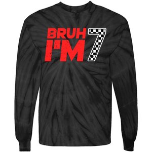 Bruh IM 7 Checkered 7th Birthday 7 Year Old Race Car Boy Tie-Dye Long Sleeve Shirt