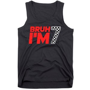 Bruh IM 7 Checkered 7th Birthday 7 Year Old Race Car Boy Tank Top