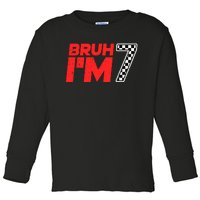 Bruh IM 7 Checkered 7th Birthday 7 Year Old Race Car Boy Toddler Long Sleeve Shirt