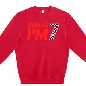 Bruh IM 7 Checkered 7th Birthday 7 Year Old Race Car Boy Premium Crewneck Sweatshirt