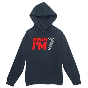 Bruh IM 7 Checkered 7th Birthday 7 Year Old Race Car Boy Urban Pullover Hoodie