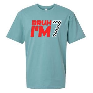 Bruh IM 7 Checkered 7th Birthday 7 Year Old Race Car Boy Sueded Cloud Jersey T-Shirt