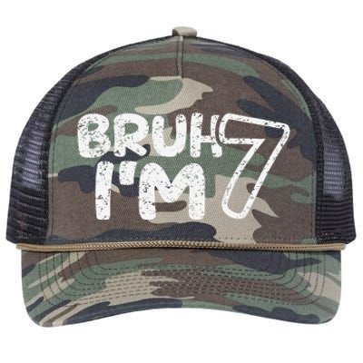 Bruh IM 7 ItS My 7th Birthday 7 Year Old Birthday Retro Rope Trucker Hat Cap