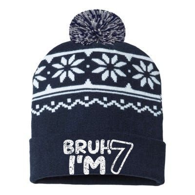 Bruh IM 7 ItS My 7th Birthday 7 Year Old Birthday USA-Made Snowflake Beanie