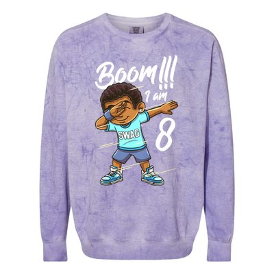 Boom Im 8 Year Old Black Boy Dabbing Birthday Party 8th Bday Colorblast Crewneck Sweatshirt