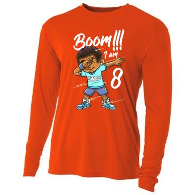 Boom Im 8 Year Old Black Boy Dabbing Birthday Party 8th Bday Cooling Performance Long Sleeve Crew