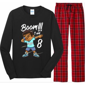 Boom Im 8 Year Old Black Boy Dabbing Birthday Party 8th Bday Long Sleeve Pajama Set