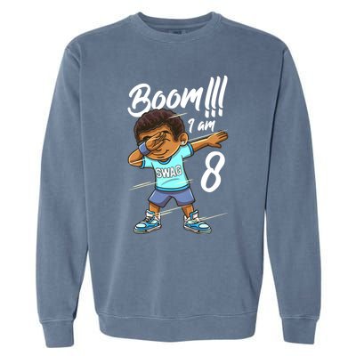 Boom Im 8 Year Old Black Boy Dabbing Birthday Party 8th Bday Garment-Dyed Sweatshirt