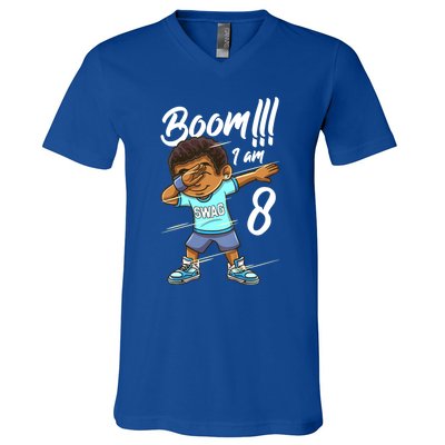 Boom Im 8 Year Old Black Boy Dabbing Birthday Party 8th Bday V-Neck T-Shirt