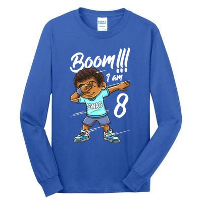 Boom Im 8 Year Old Black Boy Dabbing Birthday Party 8th Bday Tall Long Sleeve T-Shirt