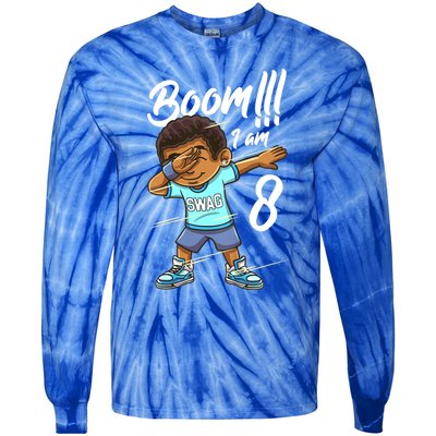 Boom Im 8 Year Old Black Boy Dabbing Birthday Party 8th Bday Tie-Dye Long Sleeve Shirt