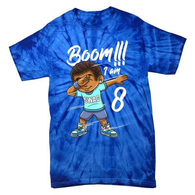 Boom Im 8 Year Old Black Boy Dabbing Birthday Party 8th Bday Tie-Dye T-Shirt