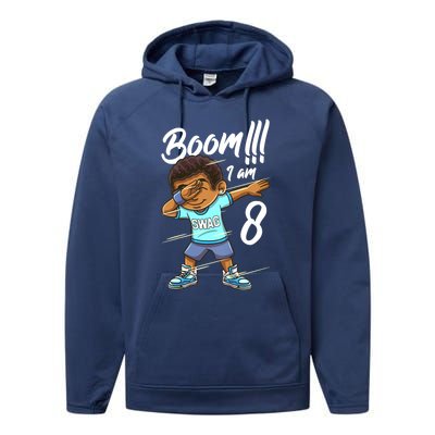 Boom Im 8 Year Old Black Boy Dabbing Birthday Party 8th Bday Performance Fleece Hoodie