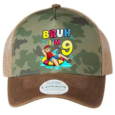 Bruh Im 9 Funny 9th Birthday Pool Party Beach Cool Legacy Tie Dye Trucker Hat