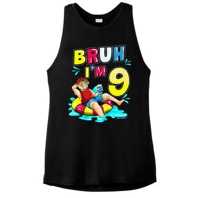 Bruh Im 9 Funny 9th Birthday Pool Party Beach Cool Ladies PosiCharge Tri-Blend Wicking Tank