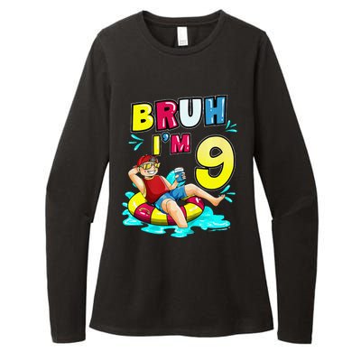 Bruh Im 9 Funny 9th Birthday Pool Party Beach Cool Womens CVC Long Sleeve Shirt