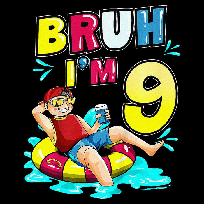 Bruh Im 9 Funny 9th Birthday Pool Party Beach Cool Cropped Pullover Crew